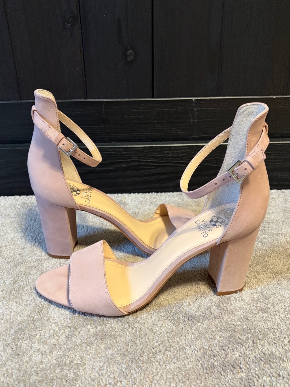 Vince Camuto suede ankle strap block heels
